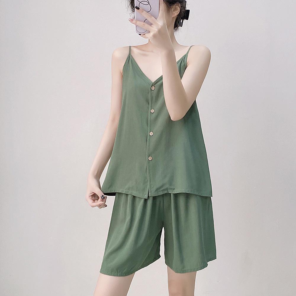 Neo-Chinese Cotton Silk Camisole Pajama Set for Women - Summer 2025 Beach Style