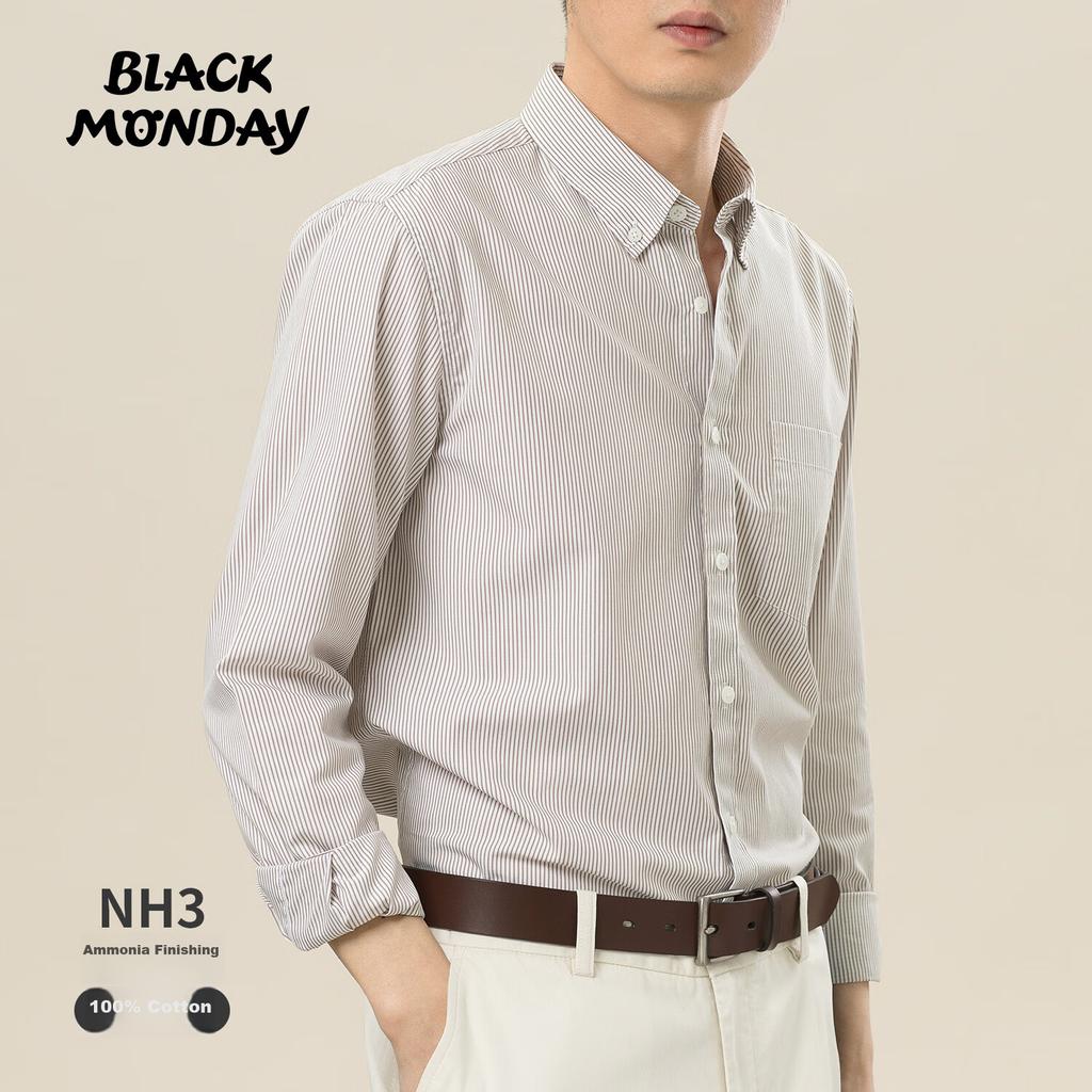BLACKMONDAY [Liquid Ammonia] Pure Cotton Long-Sleeve Shirt for Men, All-Cotton Vertical Striped Men's Formal Business Casual Shirt