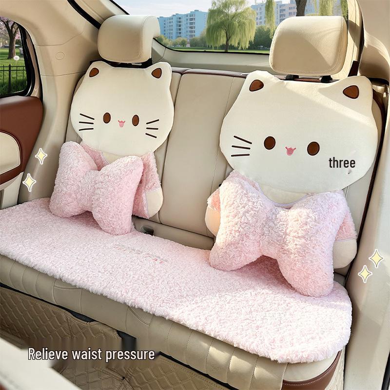 Cartoon Cat Plush Car Seat Cushion – Warm Winter/Autumn Rear Cover