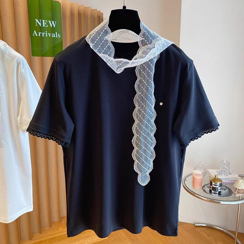 Korean Style Women's Cool Lace Ribbon Short-Sleeve T-Shirt - 2025 Summer Fashion