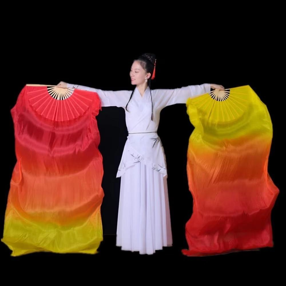 Gradient Color Belly Dancing Fan Imitation Silk Yangko Dance Props Dance Long Fan  Stage