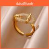 Oval Stainless Zircon Hollow Steel Open Rings For Women Gold Color Trendy Wedding Aesthetic Ring Summer Jewelry Accessories Bff