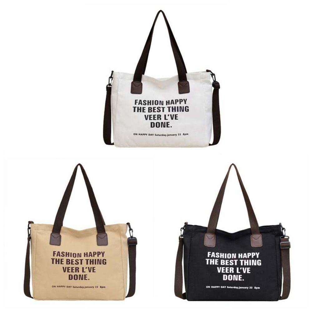 Storage Pouch Letter Canvas Shoulder Bag Large Capacity Casual Women Tote Bag Soft Underarm Bag Versatile Canvas Handbag Travel