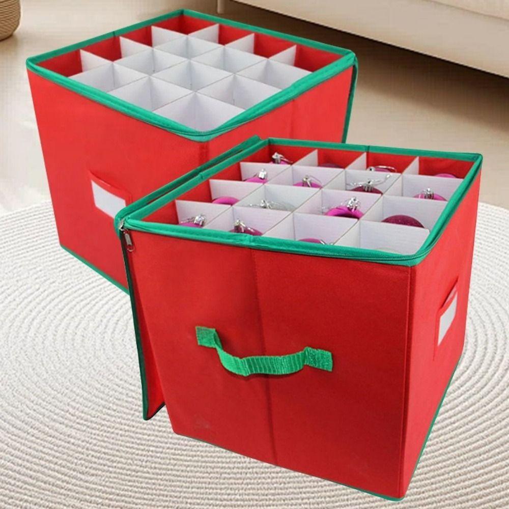 64 Grids Christmas Ball Storage Box Large Capacity Zipper Closure Ornament Storage Box with Dividers Folding