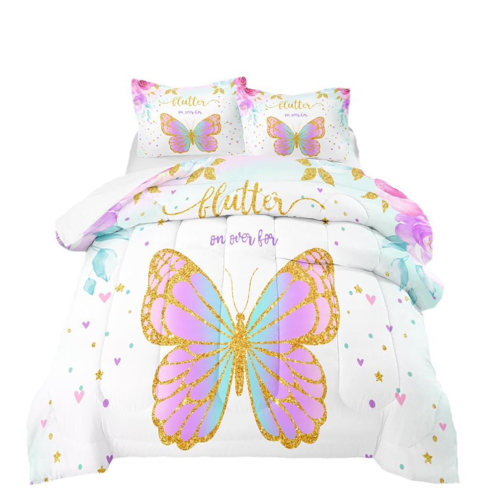 Butterfly Quilt Print Bedding Digital Three-piece Set Home Textiles Bed Cover