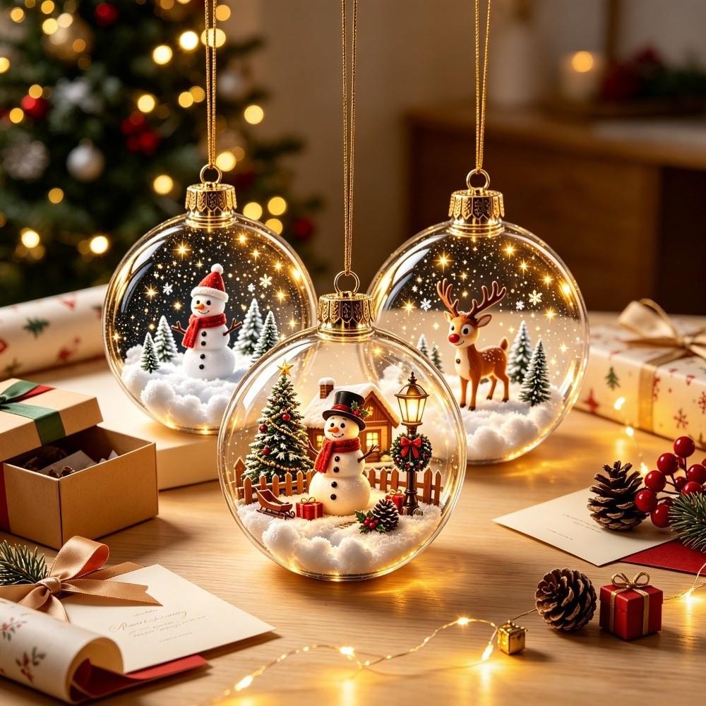 LED Lighted Christmas Bauble Ornament Transparent Hanging Christmas Decoration For Christmas Tree