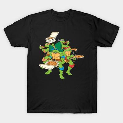 Asian Size Cotton Unisex Tshirt Print T-shirt Tmnt Pizza Party Ninja Turtles T-shirt No-Cut Print Regular Fit