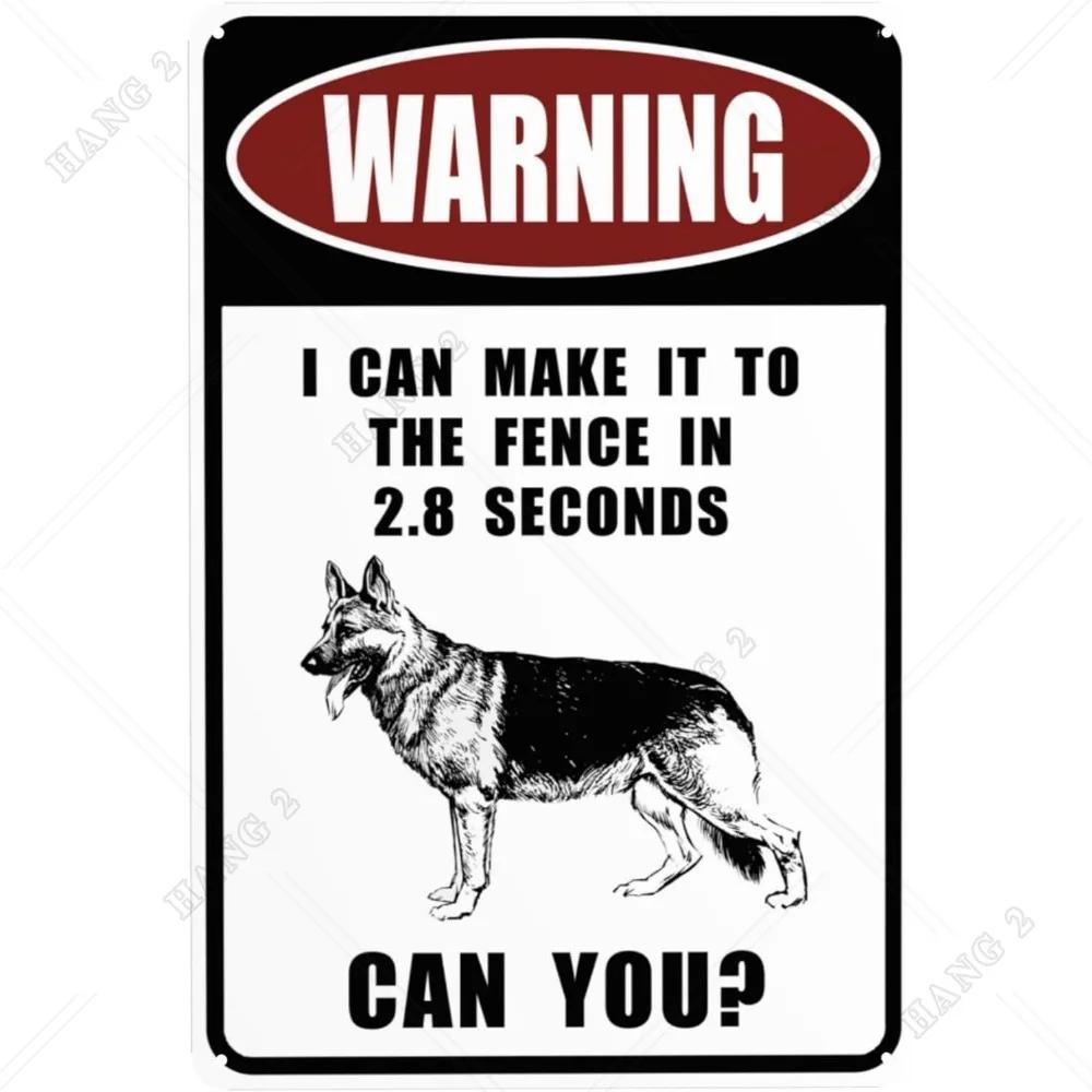 Atenție Câine Avertisment Placă Metalică Semne Metalice Ciobanesc German Poster Alb-Negru pentru Gard Fermă Germană Exterior Casă