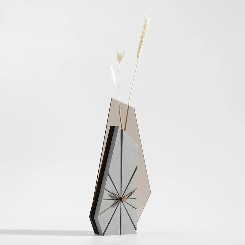 Modern Design Simple Desk Clock Living Room Decoration Dried Flower Ornament Home Accessories Creative Art Table Clock