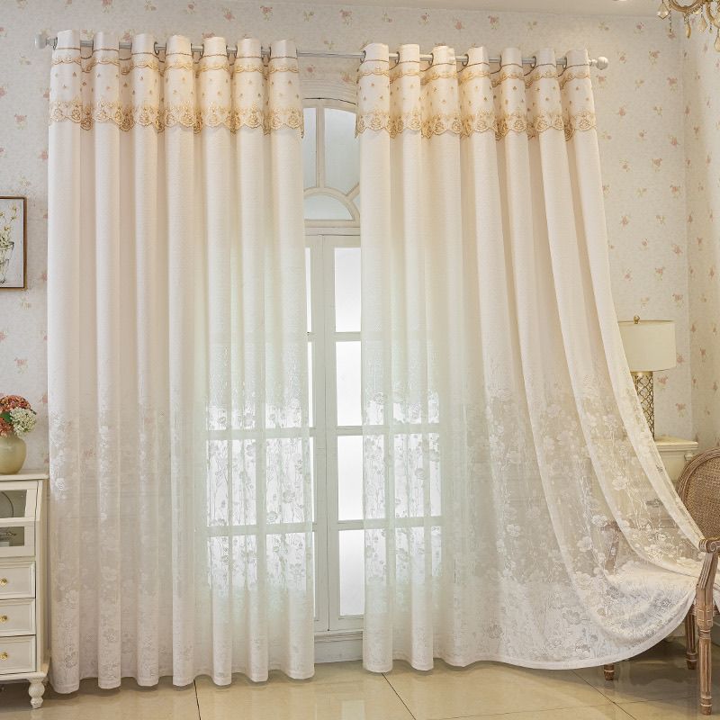 Sheer Curtains White Embroidered Floral Voile Drapes for Living Room Bedroom