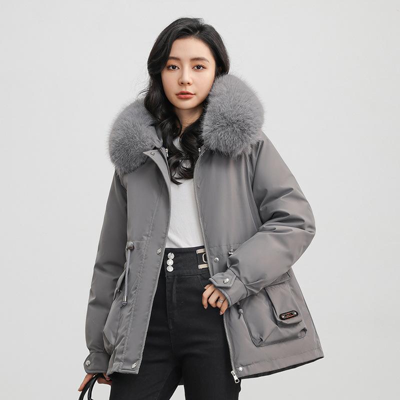 

Разберите подкладку, носите три предмета одежды осенью и зимой, парка, пуховик, хлопковая одежда, женский большой меховой воротник, приталенное пальто. XXXL серый