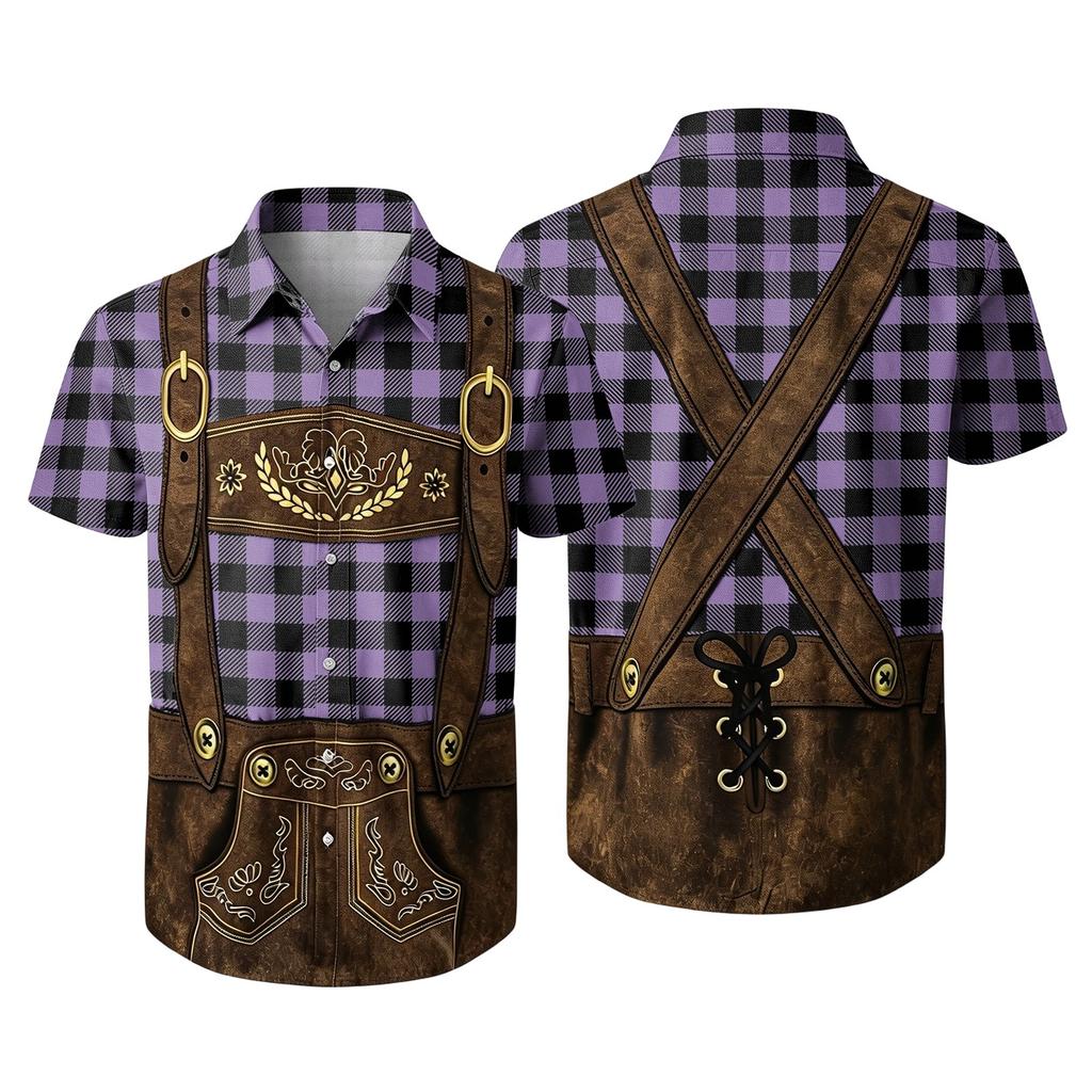 Camisa de Manga Corta con Botones para Hombre con Estampado Vintage de Festival Corte Relajado Informal para Fiesta y Uso Diario