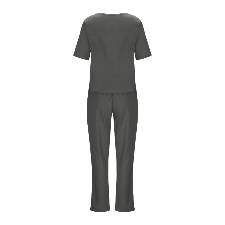 Women's Plus Size Cotton Retro Short Sleeve Crew Neck Straight Leg Tied Trousers Sets