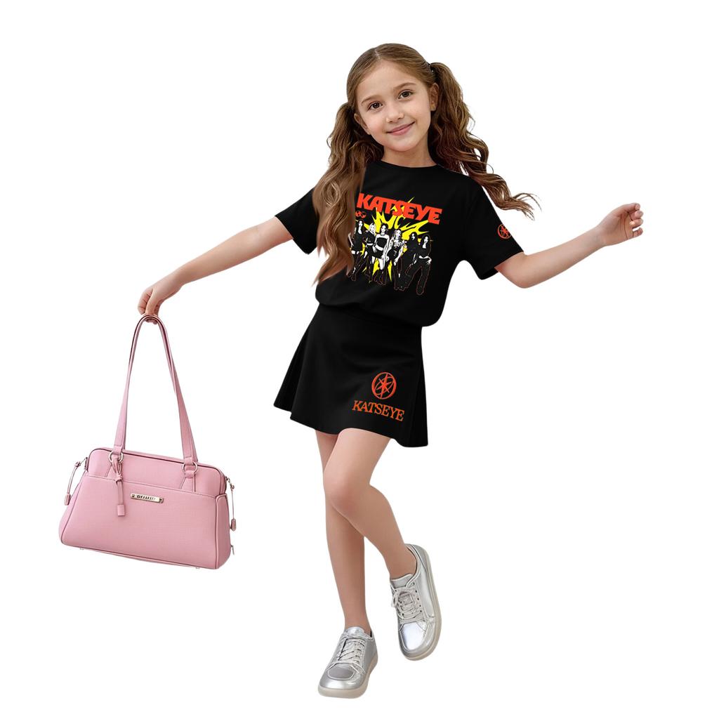 Girls Casual Loose Fit Short Sleeve Crew Neck T-Shirt and Skirt Set Lightweight Comfortable Soft Fabric Suitable for Everyday Wear