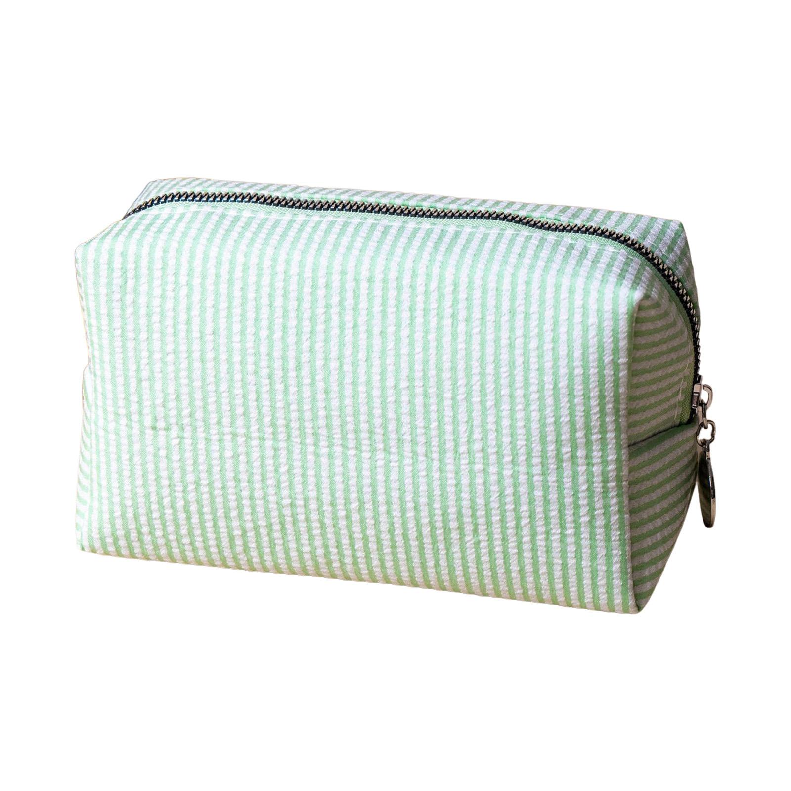 

Striped Embroidery Makeup Bag Travel Cosmetic Organizer Waterproof Portable Toiletry Pouch For Women світло-зелений колір