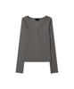 Ledeoli Button-Up Ribbed V-Neck Long Sleeve [Grey]