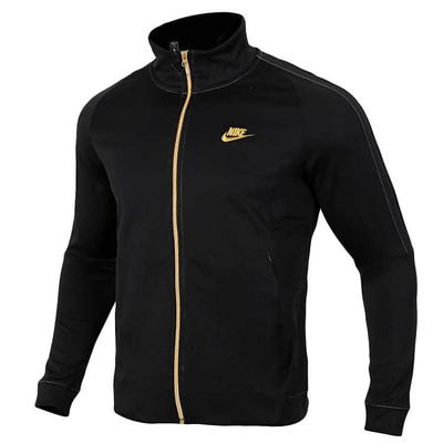 Solid Color Logo Print Long Sleeve Stand Collar Jacket Men Jackets Black Gold BQ2566-011