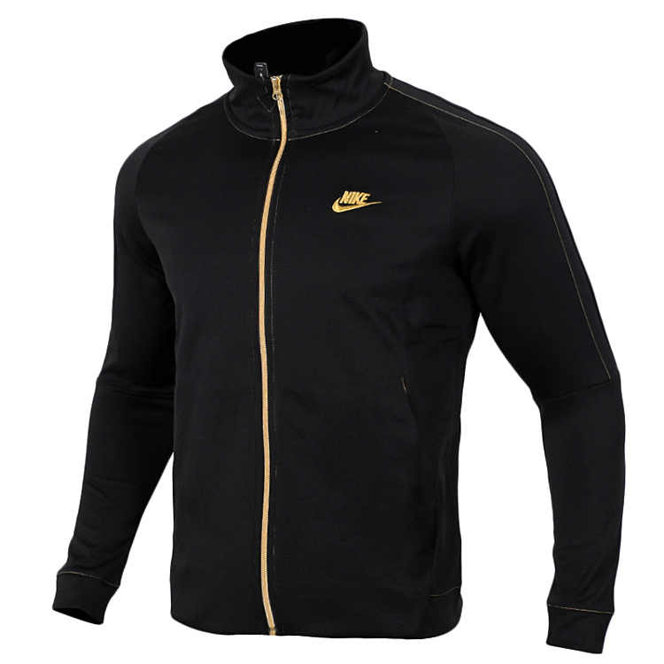 Nike Eksklusiv ensfarget jakke med logotrykk, lange ermer og ståkrage for menn, jakker svart/gull BQ2566-011