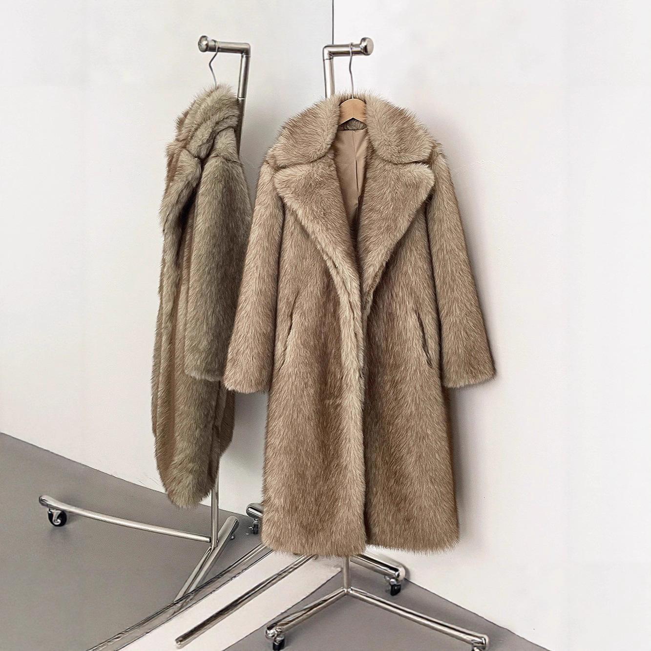 

2025 New Autumn and Winter Fox Imitation Thick Long Suit Collar Imitation Fur Coat Medium Long Plush Fur S