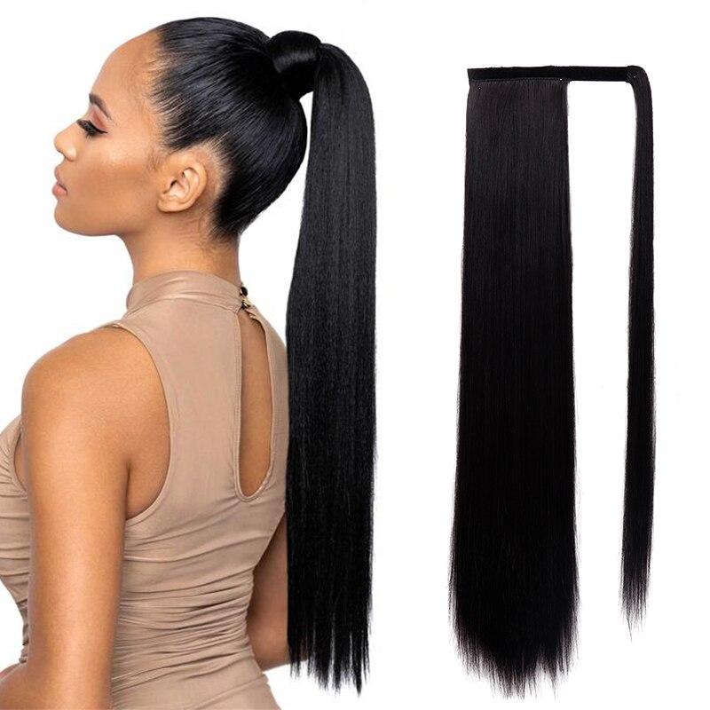 MISS WIG Long Straight Clip In Hair Tail False Hair Ponytail Hairpiece With Hairpins Synthetic Hair Pony Tail Hair Extension