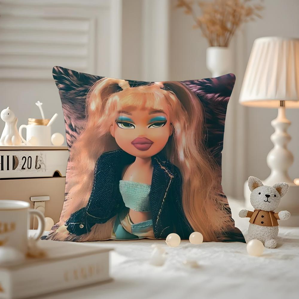 BBratzZ Fashion mMask gGirl Cushion Cover Antidustmite Pillowcase Invisible Zipper Silky Short Plush Sofa Cushion Cover