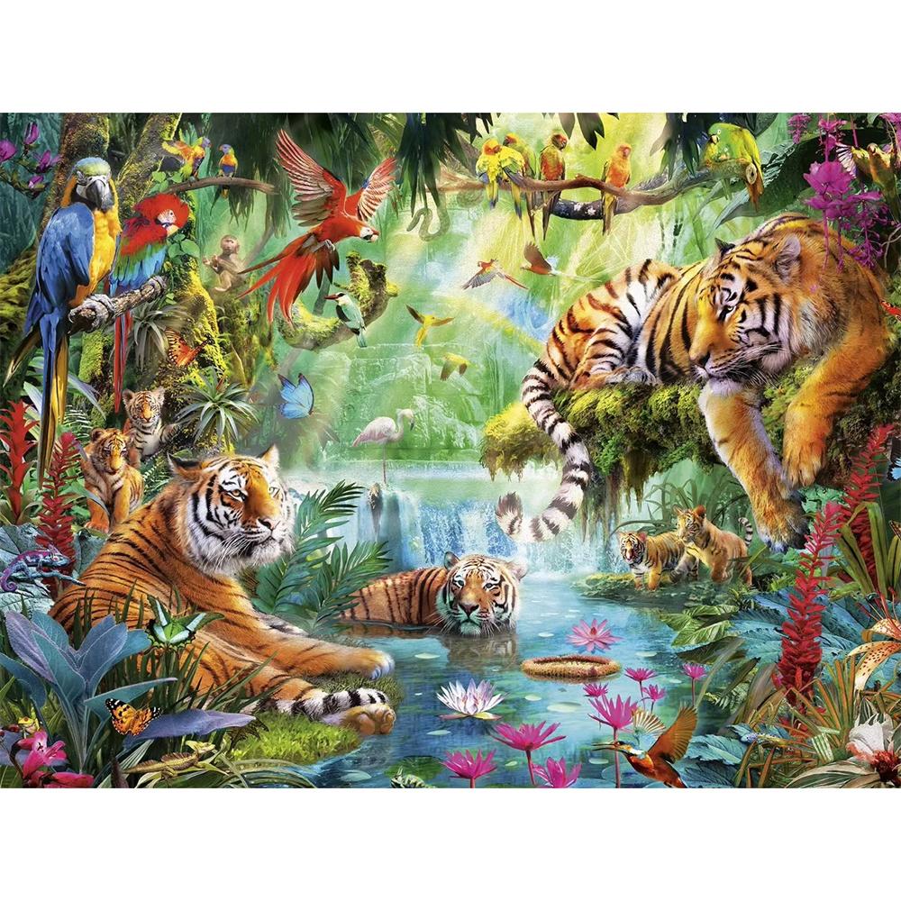 

5D DIY Алмазная картина Лесной пейзаж и животные Тигровая мозаика Стразы Вышивка Полный круглый алмаз Вышивка крестом Подарок для дома Round 20x30cm