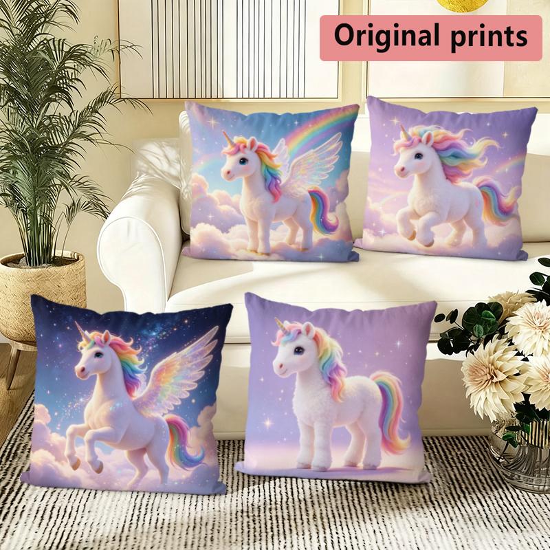 Rainbow Unicorn Print Cozy Square Throw Pillow Covers Pattern Cushion Cover Suitable For Sofa Bedroom Car Pillow Cover
