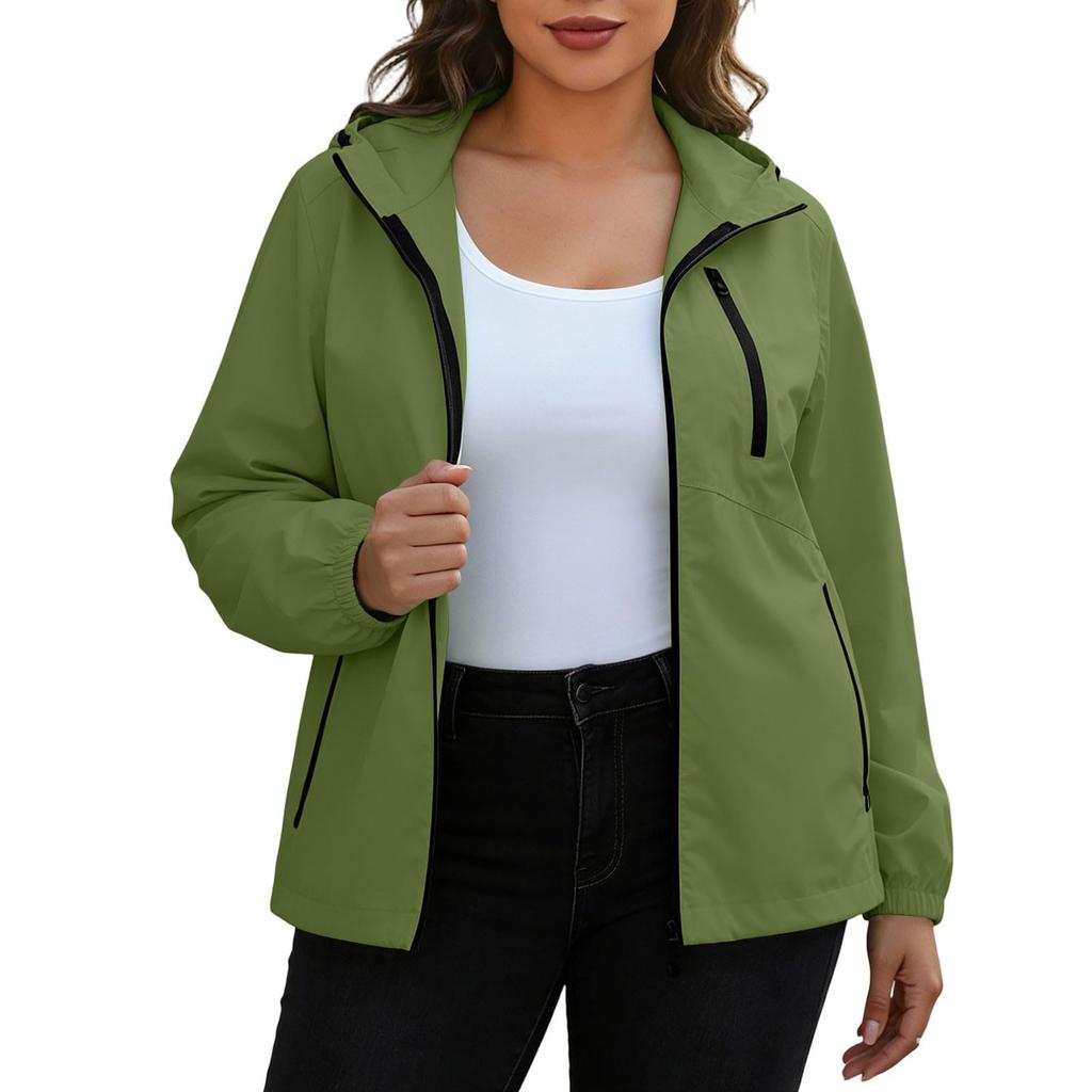 Women's Waterproof Windbreaker Jacket Hooded Outdoor Lightweight Zip Up Windproof Coat with Pockets for Hiking Camping
