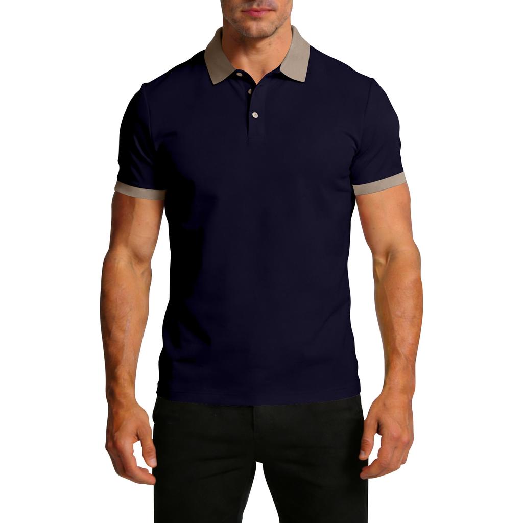 Men's Summer Color-blocked Lapel Short-sleeve T-shirt Casual Sporty Top