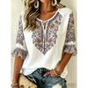 Women's White & Red Paisley Print Tie Neck Blouse, Casual Loose Tops for Spring Summer Daily Wear & Vacation Occasions