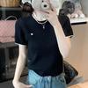 Chic Color Block Crew Neck Short Sleeve Knitted T-Shirt for Women - Preppy Style Summer 2025