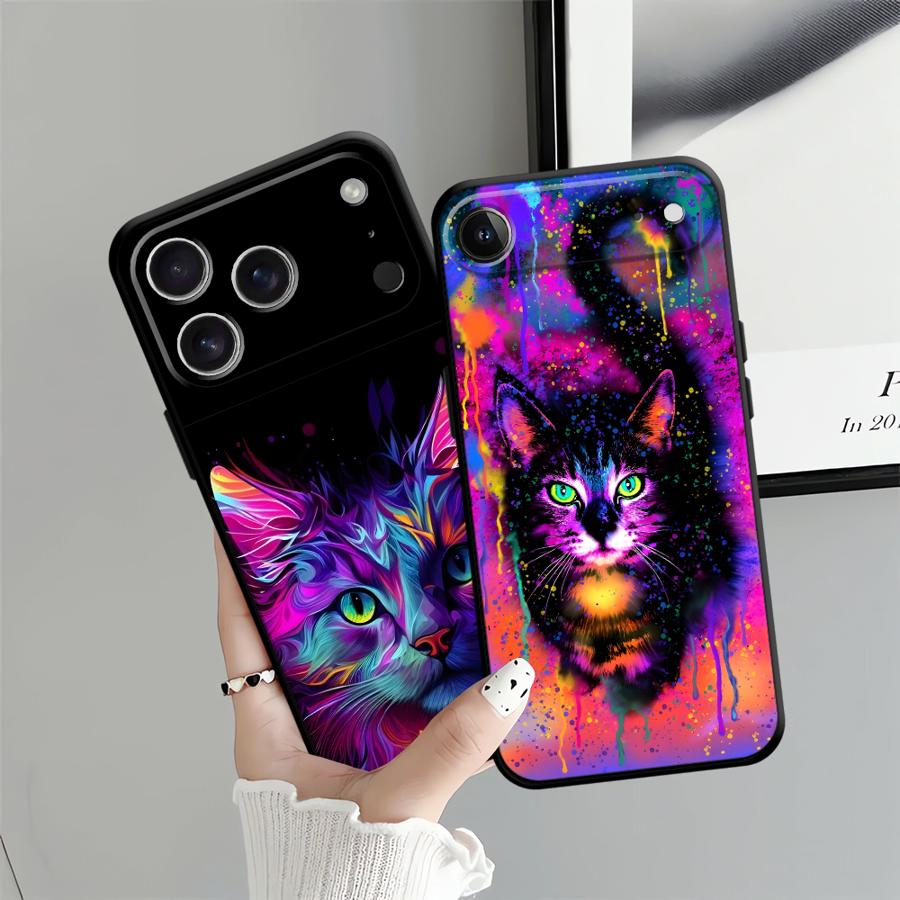 Cool Colored Cat Case for Apple iPhone 17 Pro Max 16 15 Pro 7 8 11 13 12 XR XS MAX Air 14 Funda Phone Cover
