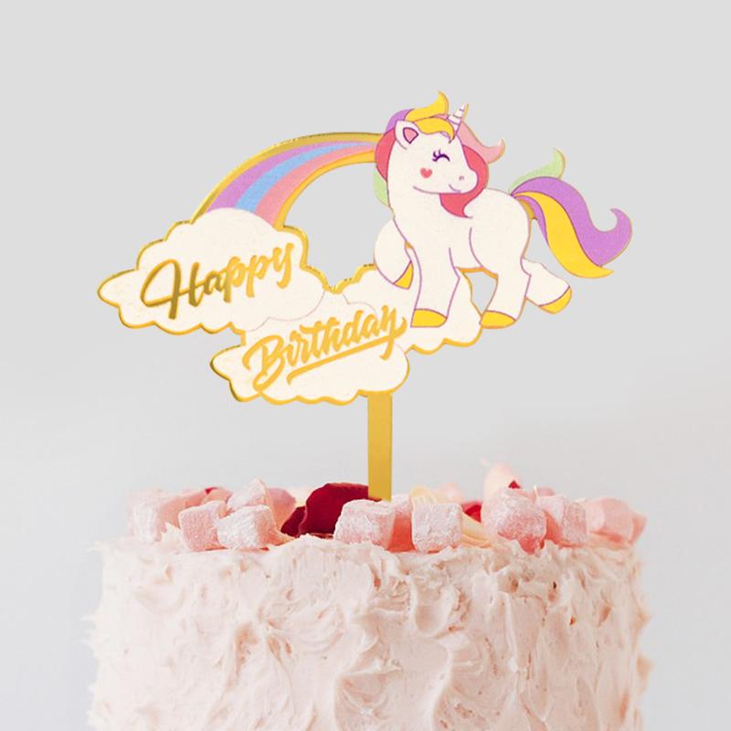 Acrylic Cake Topper Happy Birthday Cake Decorations For Baby Shower Mermaid Unicorn Party Supplies Wedding Dessert