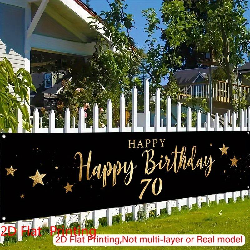 70th Birthday Yard Banner, Black & Golden Balloons Design, Polyester Outdoor Garden Front Door Decoration