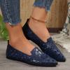 Embroidered Openwork Pointed-Toe Flat-Soled Loafers for Women, Plus Size, Low-Cut Slip-Ons, All-Season Leather Work Shoes