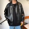 A loose and soft autumn men's lapel casual leather jacket single-breasted jacket