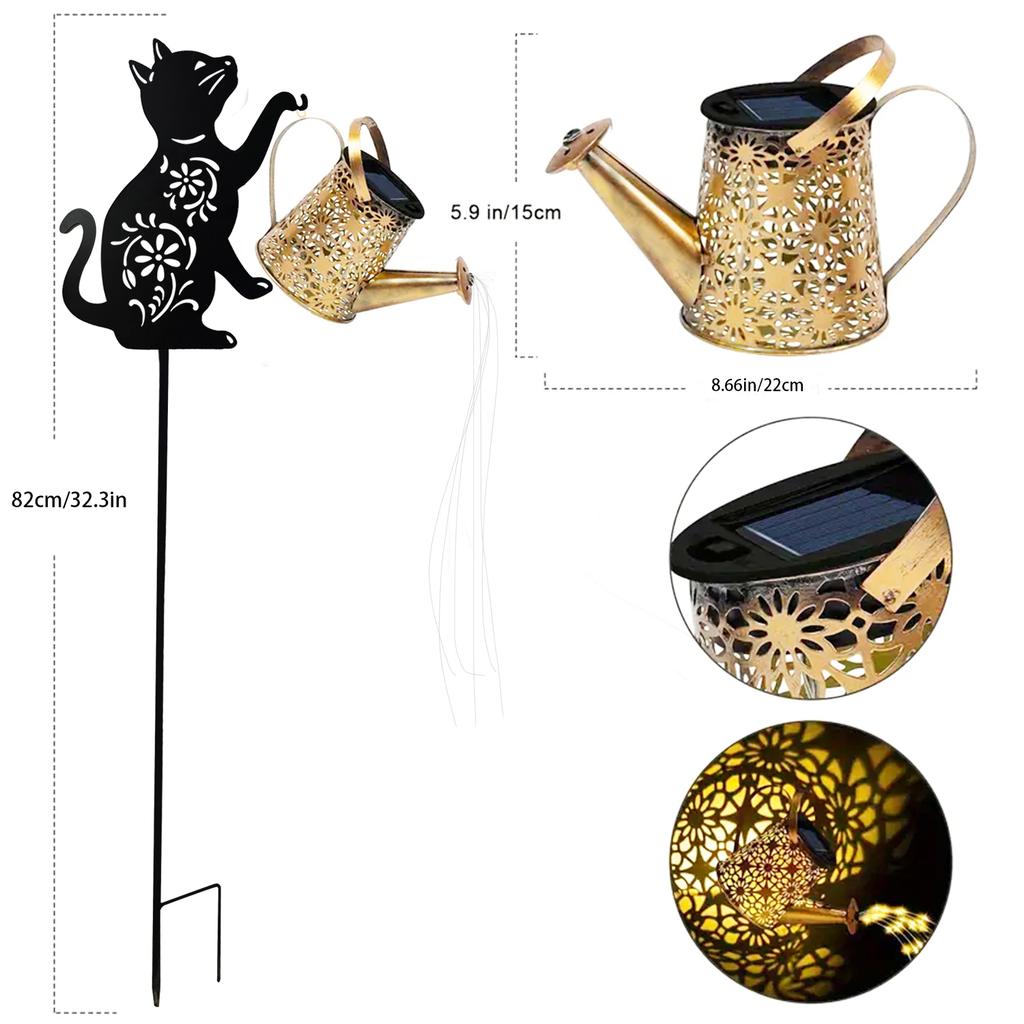1 Solar-Katzen-/Hunde-Silhouette-Gießkanne für den Außenbereich - Hängende Solar-Gartendekoration für Rasen, Hinterhof, Weg und Terrasse
