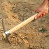 Stainless Steel Double Headed Pickaxe with Wooden Handle Loosening Soil Digging Multifunctional Mattock Pickaxe Gardening Tools
