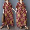 V-neck Retro Long Skirt Cotton Linen Dress