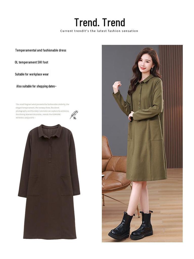 Women's Plus Size Slimming Sweatshirt Dress - Casual Long Sleeve, Age-Reducing for Middle-Aged Moms, Spring & Autumn 2024 Collection
