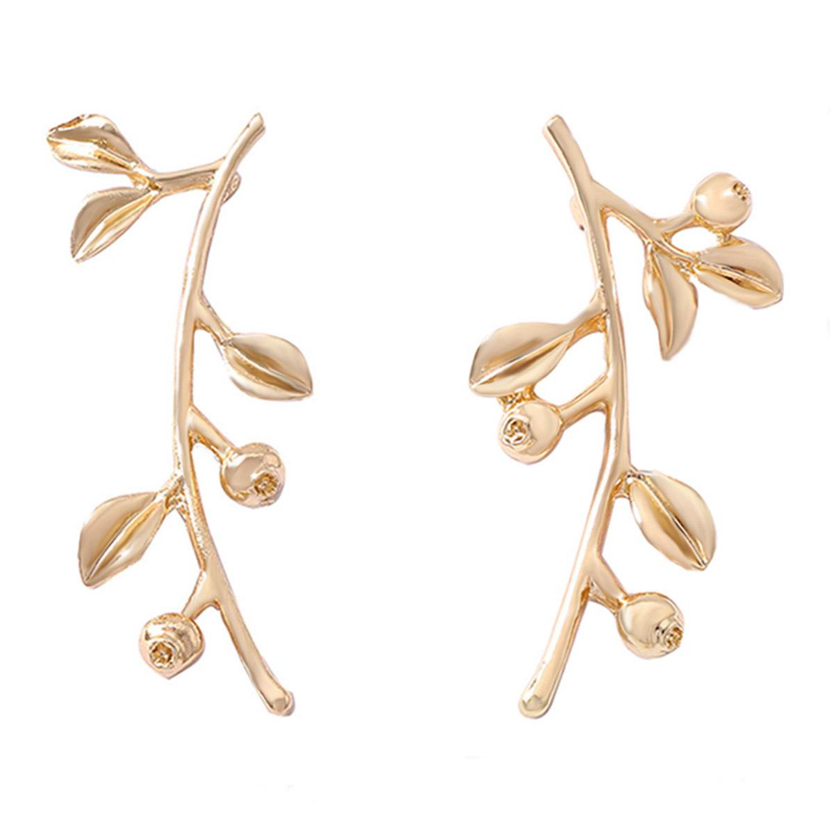 Golden Alloy Leaf Dangle Earrings Elegant Jewelry золотой