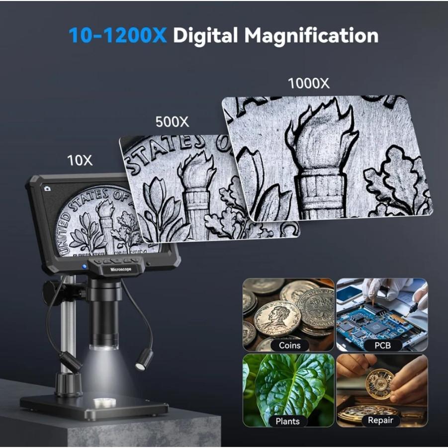 7 Inch 1200X Digital Microscope 16MP HD Soldering Microscope Magnification Coin PCB Circuit Repair Equipment