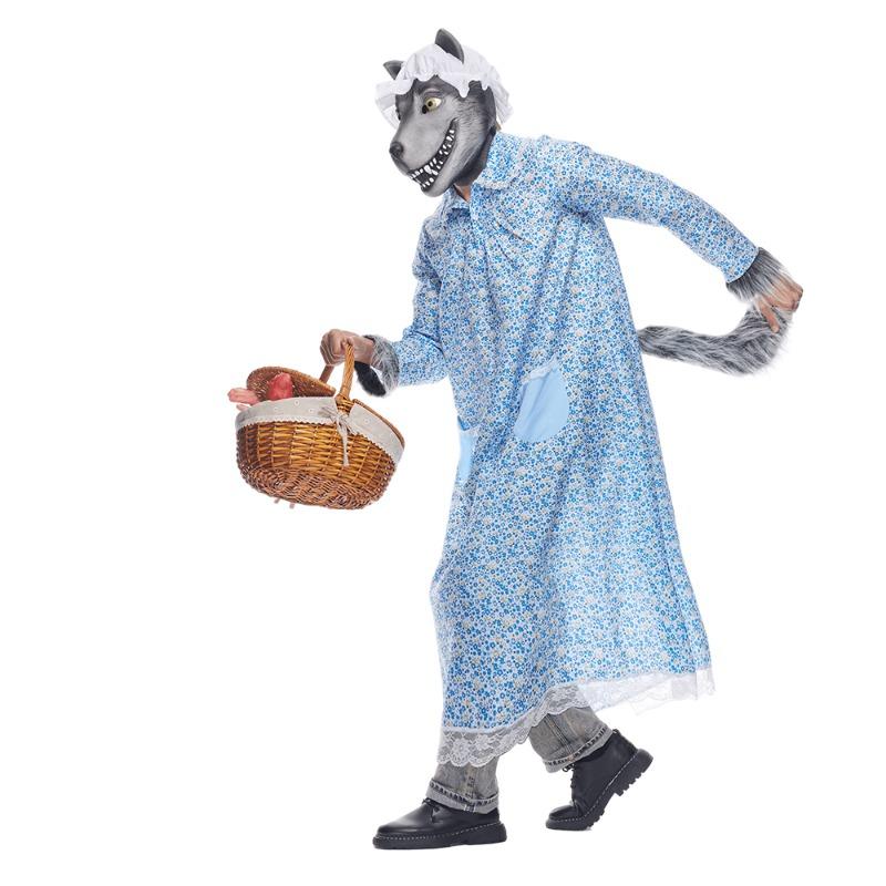 Adult Big Bad Granny Wolf Costume Funny Halloween Fairytale Little Red Riding Hood Outifts for Men Women Purim Carnival Party
