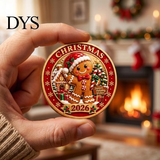 Christmas Coins 2026 Coin, Holiday Commemorative Keepsake with Embossed Festive Gingerbread Man Medals Santa/Gingerbread Man/Snowman/Elk, 3D