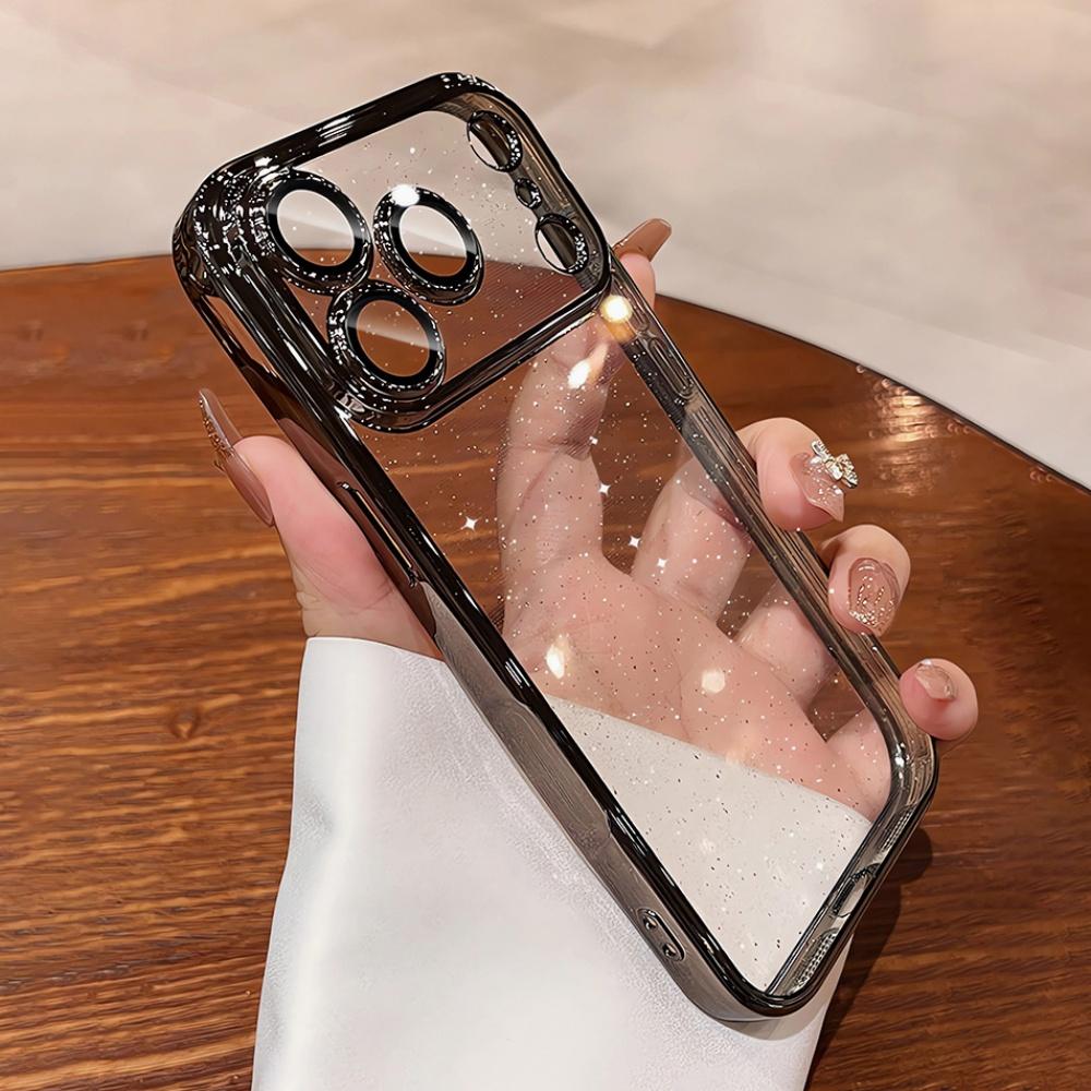 Plating Transparent Sparking Powder Phone Case For iPhone 17 Pro Max 16 15 14 Plus 17 Air Lens Camera Protection Clear Cover