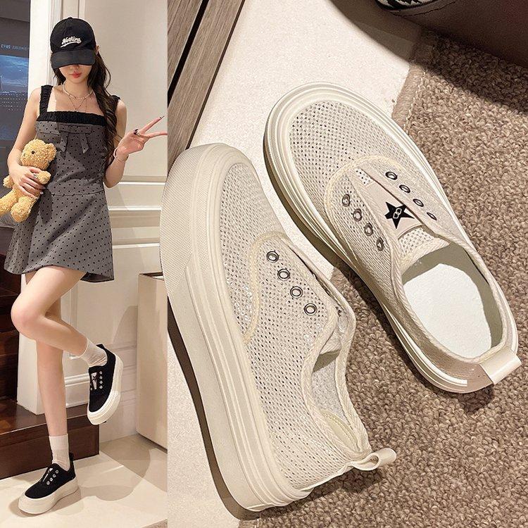 Shining Starry Sky~ 3.5m Huge Soft Easy To Wear 2025 Versatile Breathable Mesh One Pedal Sequined Fisherman White Shoes
