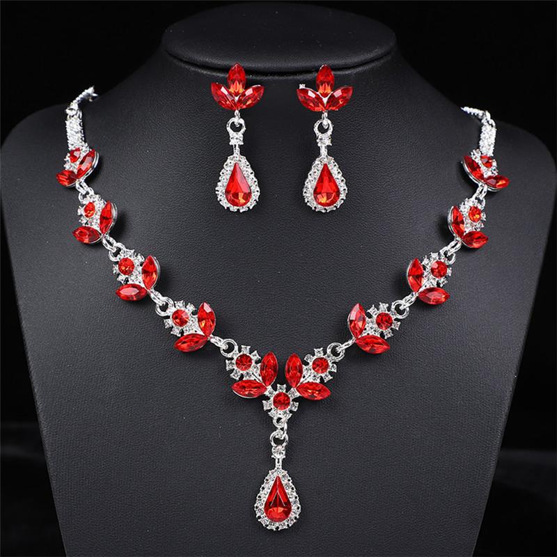 Trendy Rhinestone Luxury Necklace Earrings Set Wearing Skirt Wearing Camellia