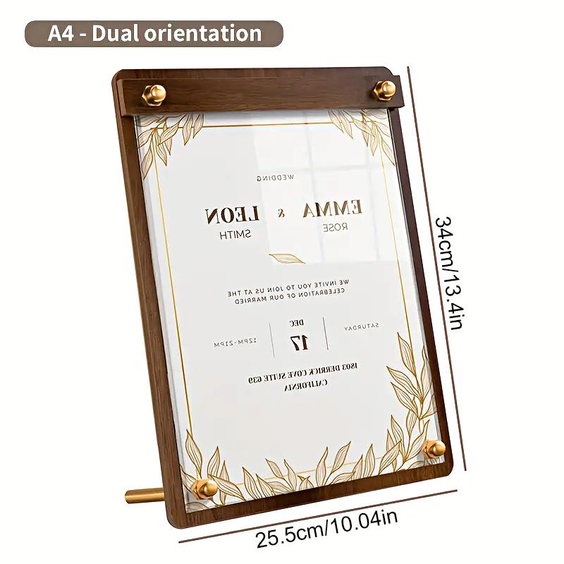 1PC Solid Walnut Wood Top Display Clipboard Restaurant High-grade Coffee Price List Dinner Acrylic Menu Table A4/A5/A6
