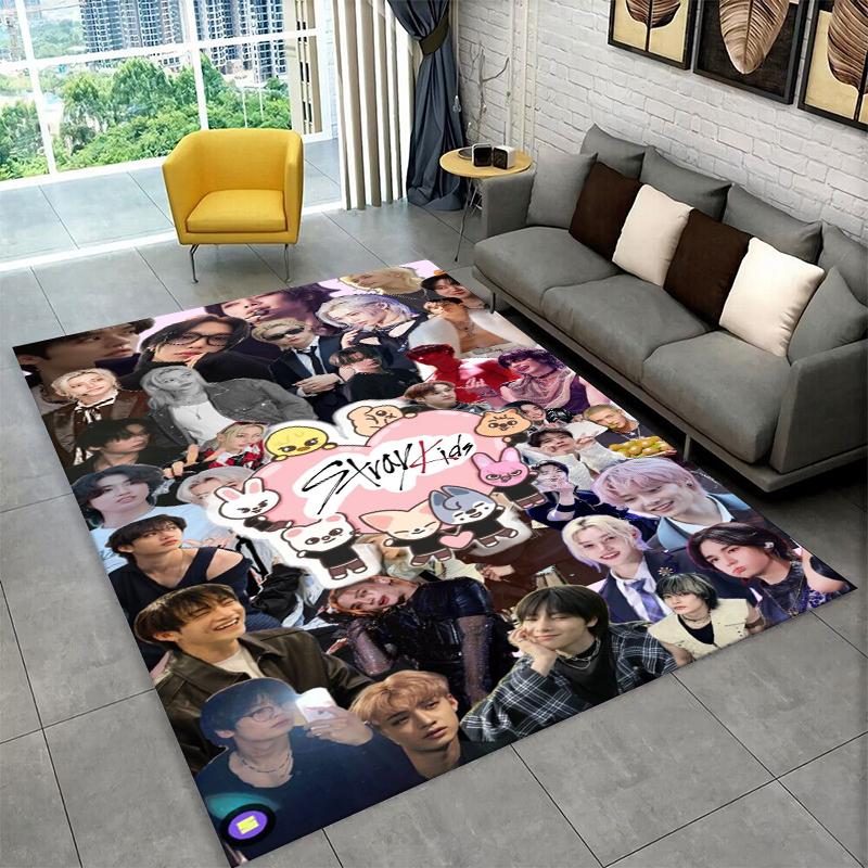 Kpop Stray Kids Music Star Carpet Rug for Playroom Bedroom Living Room Sofa Home Decor,kid Area Rug Non-slip Floor Mat Gift