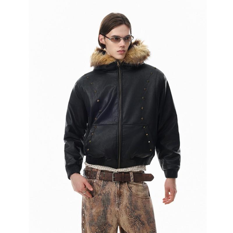 Magic Bear Vintage Faux Fur Collar Padded Biker Jacket Loose Fit Winter Coat Teens